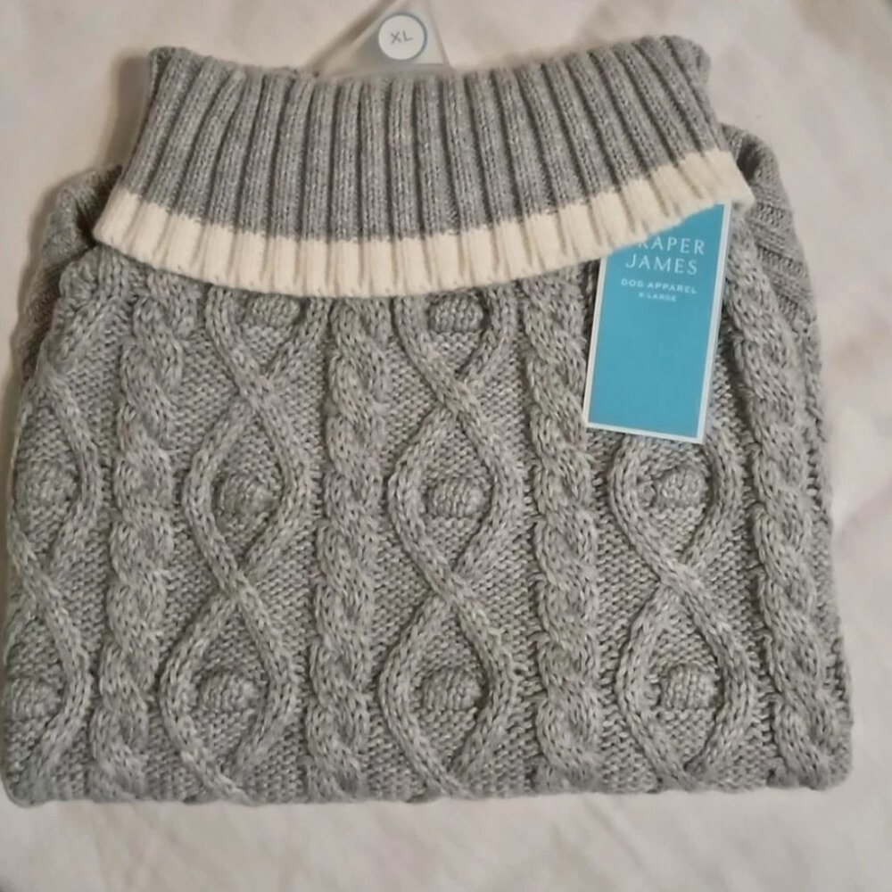 Draper James Cable Knit Turtleneck Dog Sweater Size Extra Large Gray & White NWT
